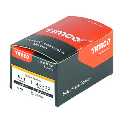 TIMco Solid Brass Countersunk Woodscrews - 8 x 1 - 200 Pieces