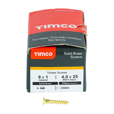 TIMco Solid Brass Countersunk Woodscrews - 8 x 1 - 200 Pieces