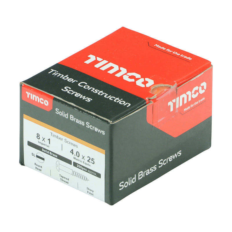 TIMco Solid Brass Round Head Woodscrews - 4 x 1/2 - 200 Pieces