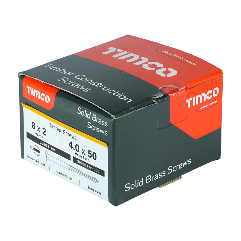 TIMco Solid Brass Countersunk Woodscrews - 8 x 2" - 200 Pieces