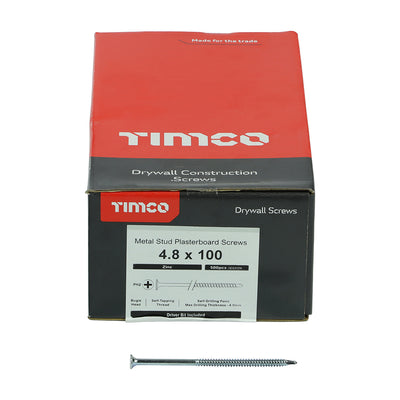 TIMco Drywall Self-Drilling Bugle Head Silver Screws - 4.8 x 100 - 500 Pieces