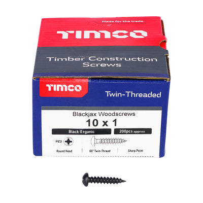 TIMco Twin-Threaded Round Head Black Woodscrews - 10 x 1 - 200 Pieces