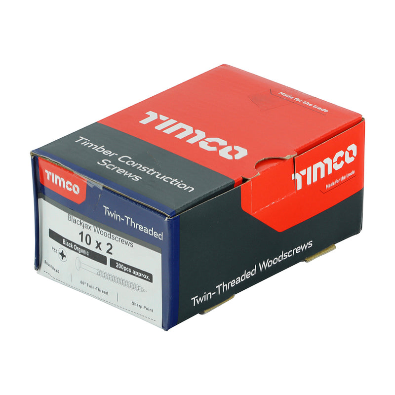 TIMco Twin-Threaded Round Head Black Woodscrews - 8 x 1 1/4 - 200 Pieces