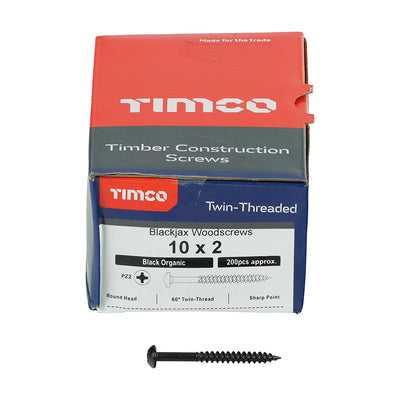TIMco Twin-Threaded Round Head Black Woodscrews - 10 x 1 1/4 - 200 Pieces