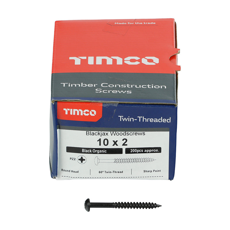 TIMco Twin-Threaded Round Head Black Woodscrews - 8 x 1 1/4 - 200 Pieces