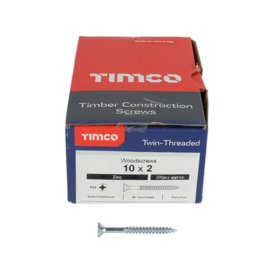 TIMco Twin-Threaded Round Head Silver Woodscrews - 10 x 2 - 200 Pieces