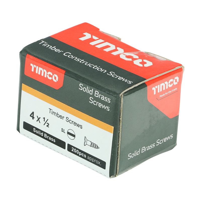TIMco Solid Brass Countersunk Woodscrews - 4 x 1/2 - 200 Pieces