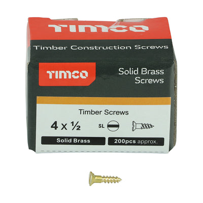 TIMco Solid Brass Countersunk Woodscrews - 4 x 1/2 - 200 Pieces