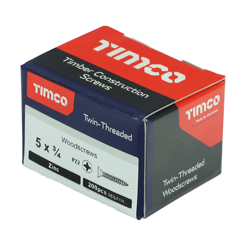 TIMco Twin-Threaded Countersunk Silver Woodscrews - 5 x 5/8 - 200 Pieces