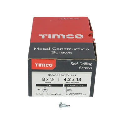 TIMco Self-Drilling Metal Framing Pan Head Silver Screws - 8 x 1/2 - 1000 Pieces