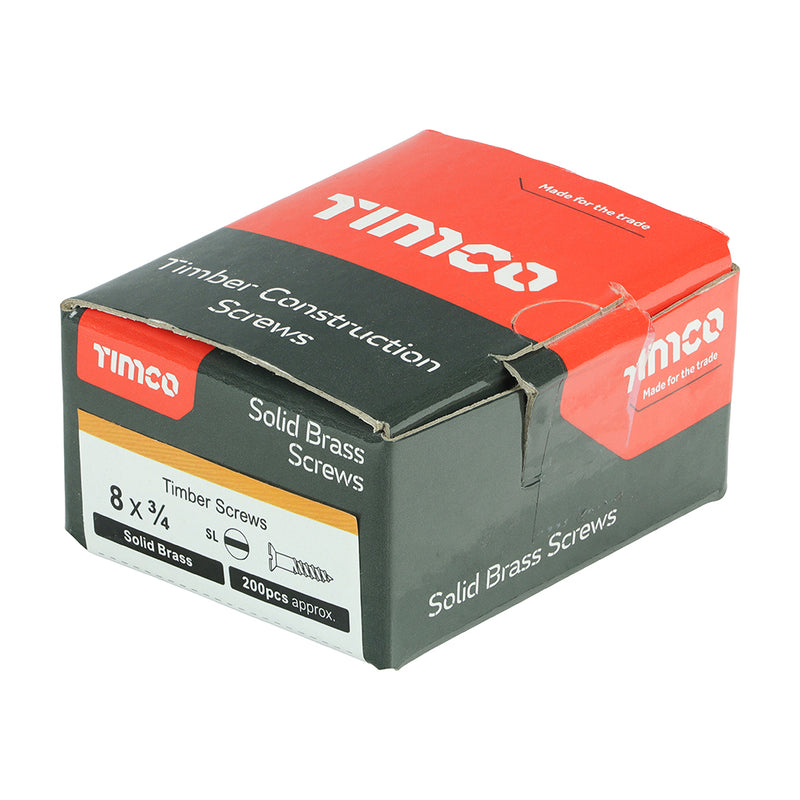 TIMco Solid Brass Countersunk Woodscrews - 8 x 3/4 - 200 Pieces