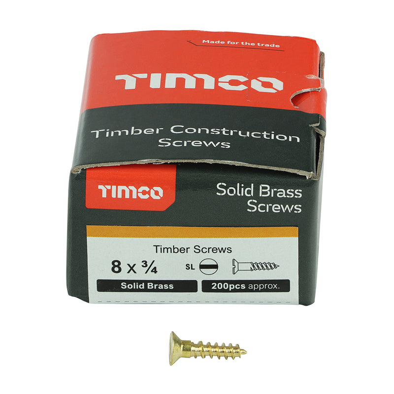 TIMco Solid Brass Countersunk Woodscrews - 8 x 3/4 - 200 Pieces
