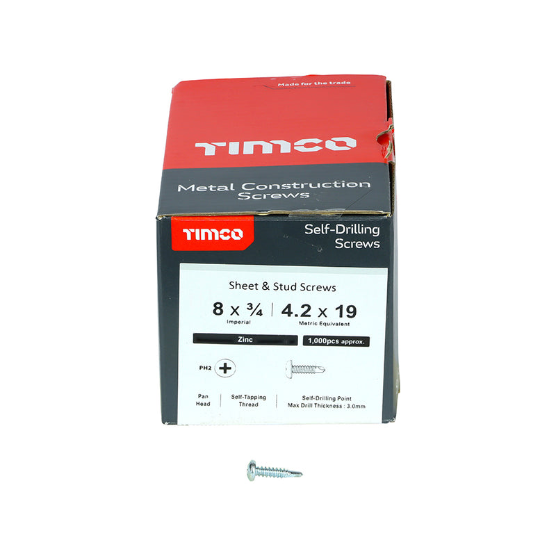 TIMco Self-Drilling Metal Framing Pan Head Silver Screws - 8 x 3/4 - 1000 Pieces