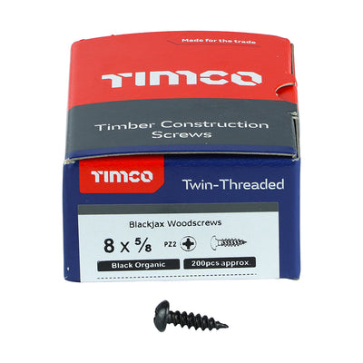 TIMco Twin-Threaded Round Head Black Woodscrews - 8 x 5/8 - 200 Pieces