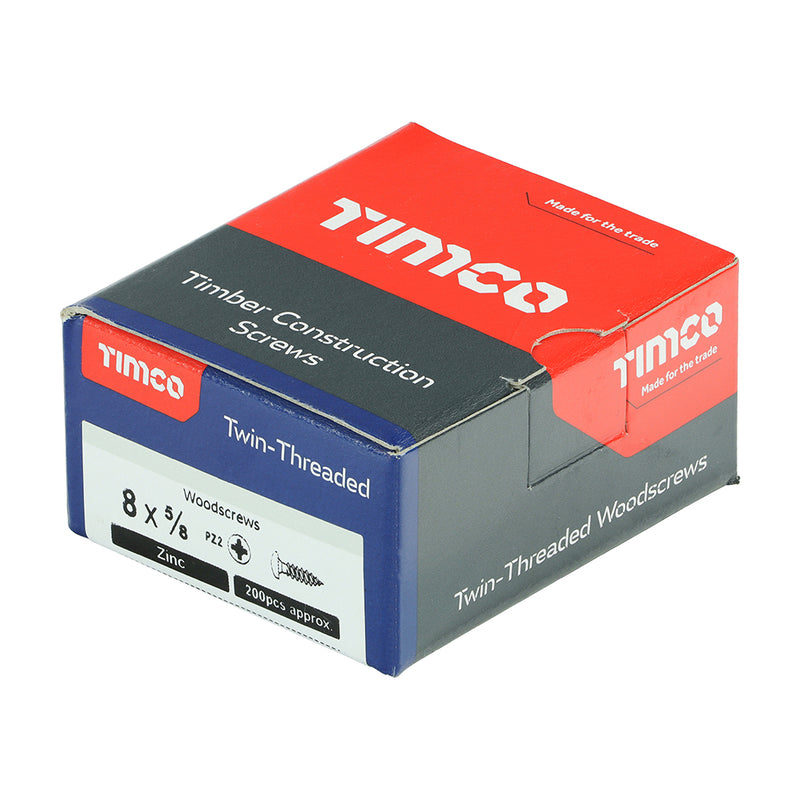 TIMco Twin-Threaded Round Head Silver Woodscrews - 8 x 5/8 - 200 Pieces