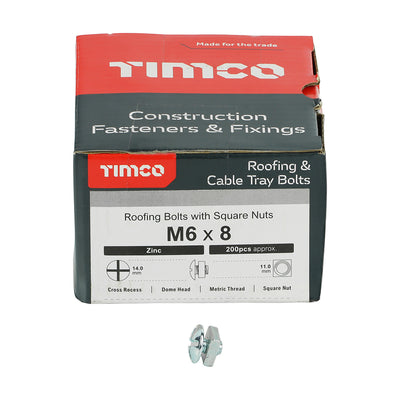 TIMco Roofing Bolts & Square Nuts Silver - M6 x 8 - 200 Pieces