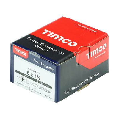 TIMco Twin-Threaded Countersunk Silver Woodscrews - 6 x 1 1/2 - 200 Pieces