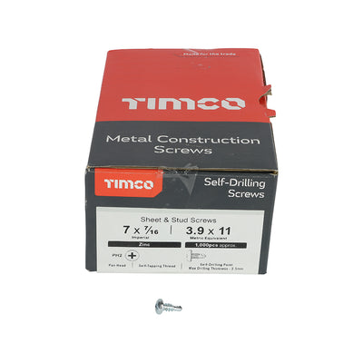 TIMco Self-Drilling Metal Framing Pan Head Silver Screws - 7 x 7/16 - 1000 Pieces