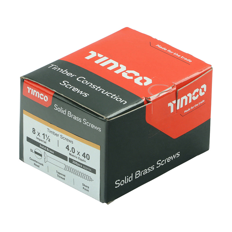 TIMco Solid Brass Countersunk Woodscrews - 8 x 1 1/2 - 200 Pieces