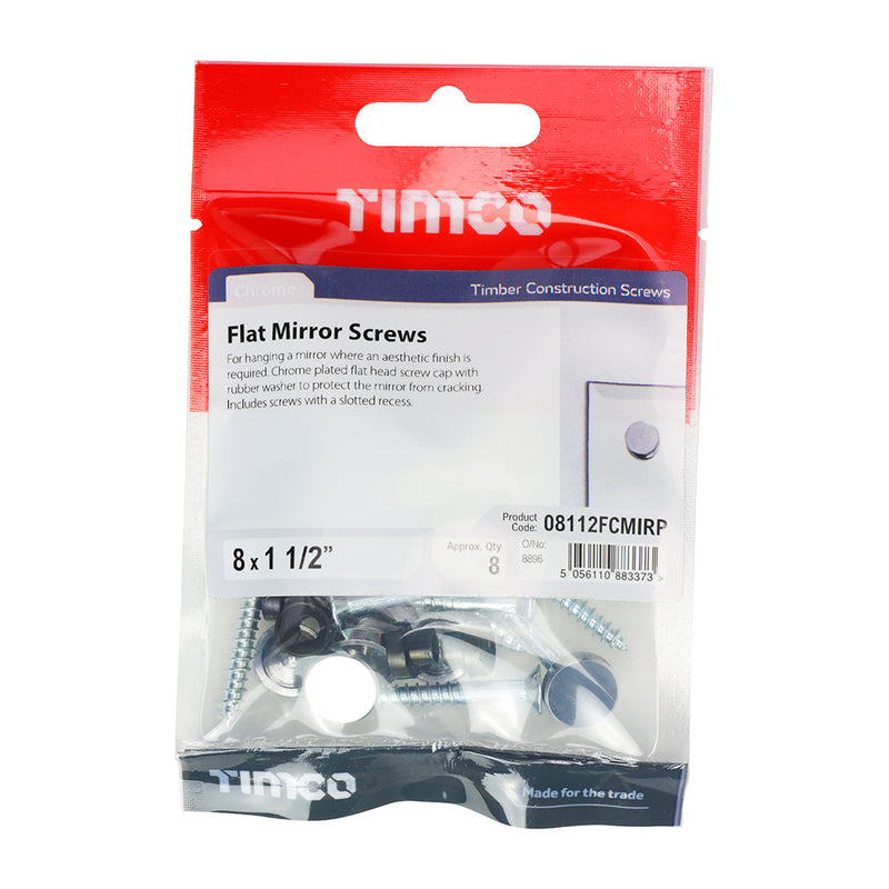 TIMco Mirror Screws Flat Head Chrome - 8 x 1 1/2 - 8 Pieces