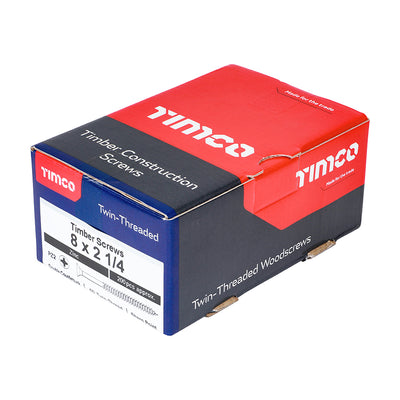TIMco Twin-Threaded Countersunk Silver Woodscrews - 8 x 2 1/4 - 200 Pieces