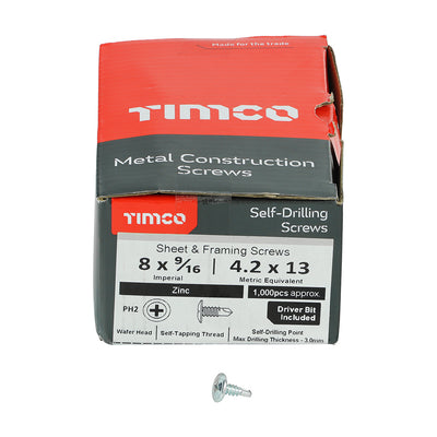 TIMco Self-Drilling Wafer Head Silver Screws - 8 x 9/16 - 1000 Pieces