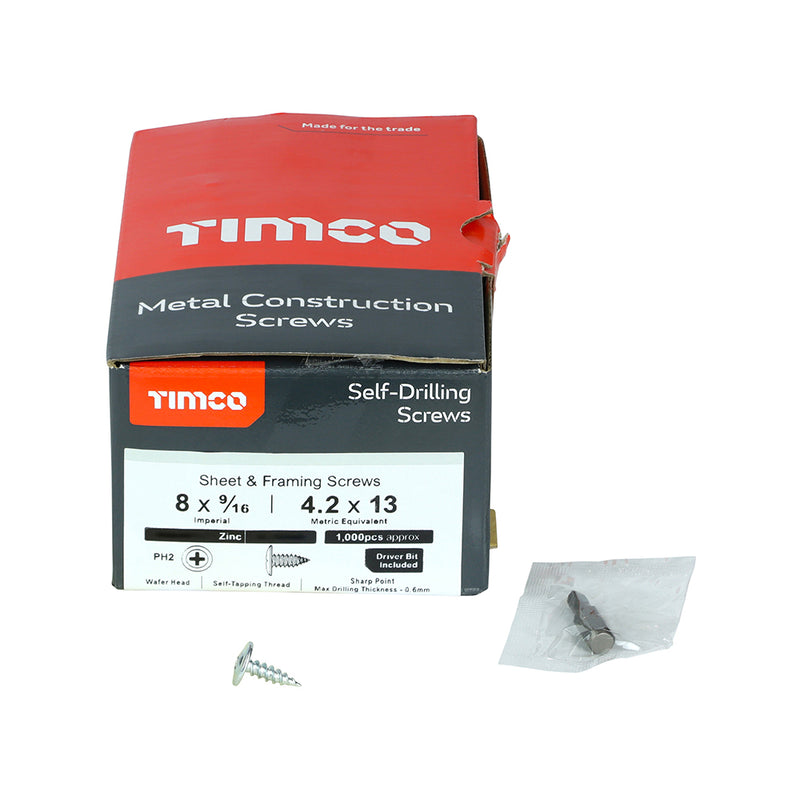 TIMco Sharp Point Wafer Head Silver Screws - 8 x 9/16 - 1000 Pieces