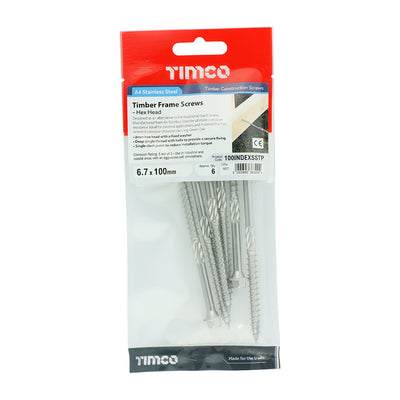 TIMco Timber Screws Hex Flange Head A4 Stainless Steel - 6.7 x 250 - 25 Pieces