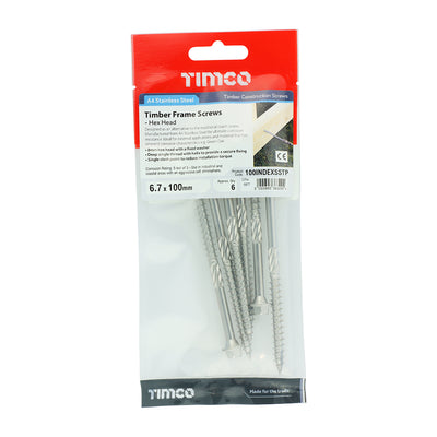TIMco Timber Screws Hex Flange Head A4 Stainless Steel - 6.7 x 200 - 25 Pieces
