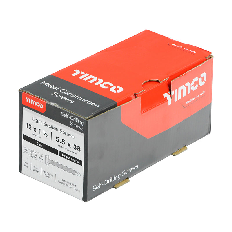 TIMco Self-Drilling Light Section Silver Screws - 12 x 1 1/2 - 500 Pieces