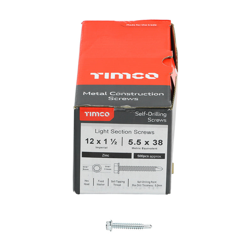 TIMco Self-Drilling Light Section Silver Screws - 12 x 1 1/2 - 500 Pieces