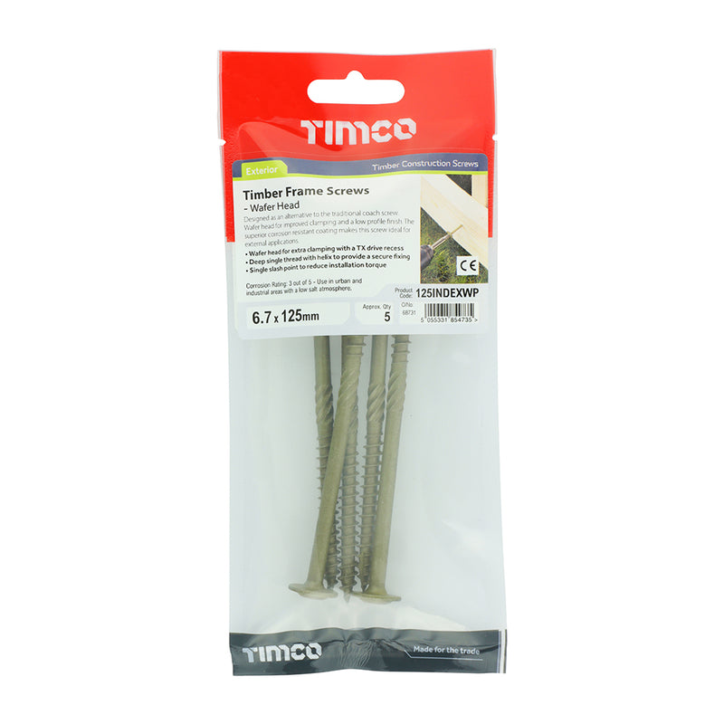 TIMco Wafer Head Exterior Green Timber Screws  - 6.7 x 125 - 5 Pieces