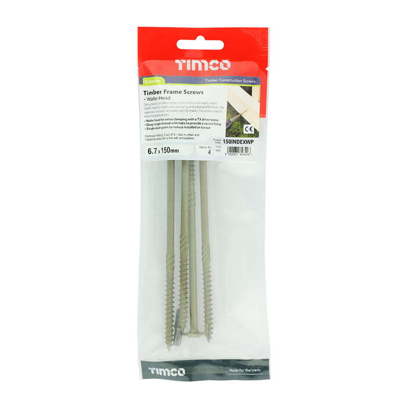 TIMco Wafer Head Exterior Green Timber Screws  - 6.7 x 150 - 4 Pieces