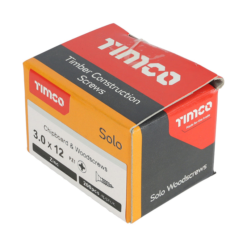TIMco Solo Countersunk Silver Woodscrews - 3.0 x 12 - 200 Pieces