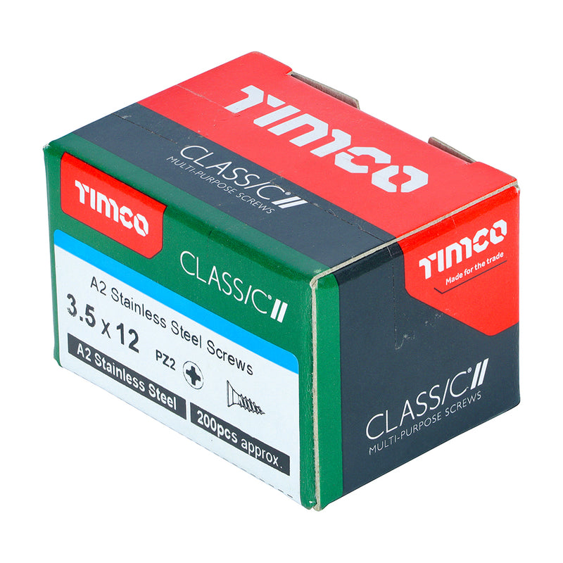 TIMco Classic Multi-Purpose Countersunk A2 Stainless Steel Woodcrews - 3.5 x 12 - 200 Pieces