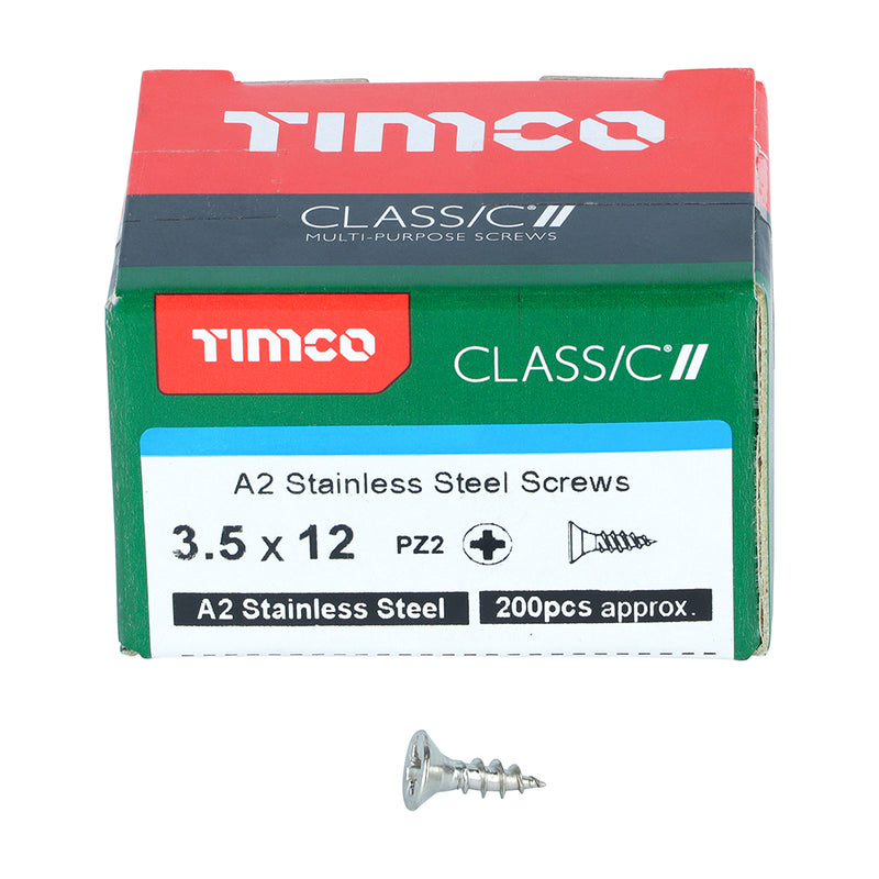 TIMco Classic Multi-Purpose Countersunk A2 Stainless Steel Woodcrews - 3.5 x 12 - 200 Pieces