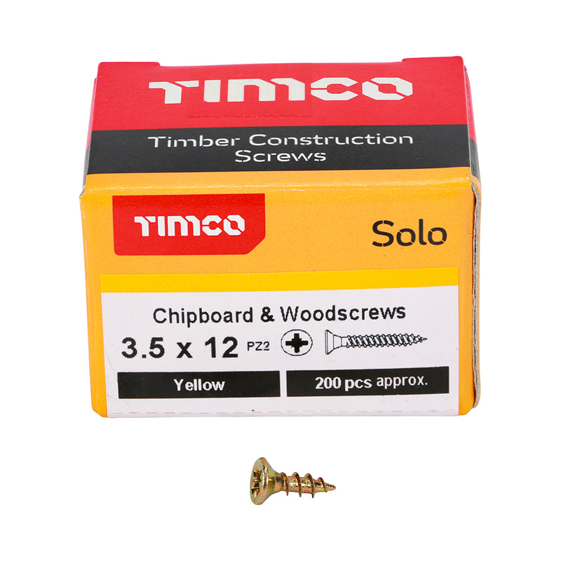 TIMco Solo Countersunk Gold Woodscrews - 3.5 x 12 - 200 Pieces