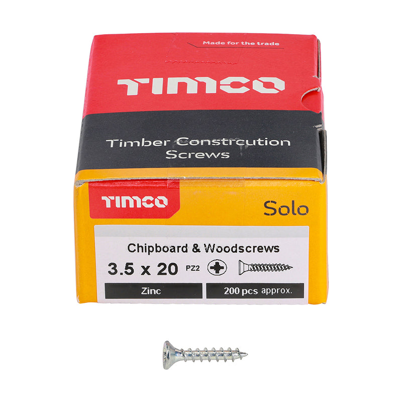 Solo Countersunk Silver Woodscrews - 3.5 x 20  TIMco 35020SOLOZ
