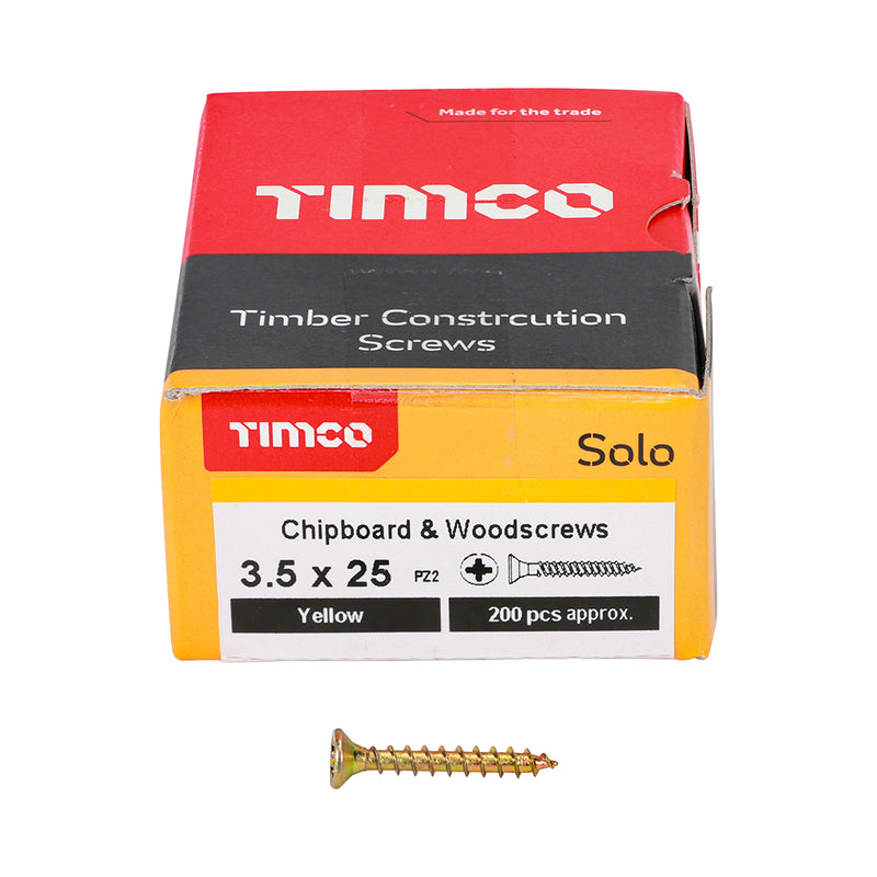TIMco Solo Countersunk Gold Woodscrews - 3.5 x 25 - 200 Pieces