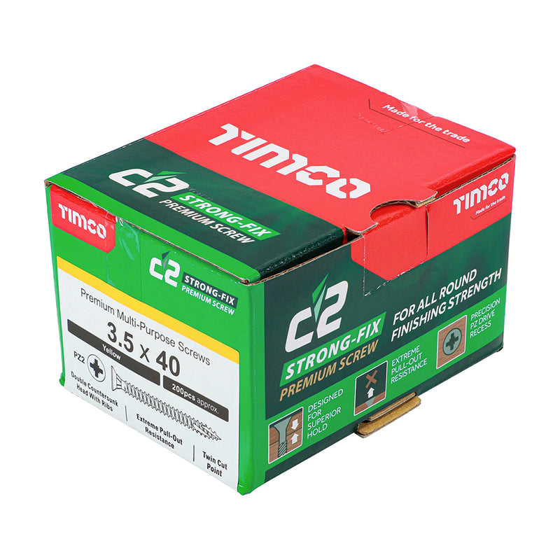 TIMco C2 Strong-Fix Multi-Purpose Premium Countersunk Gold Woodscrews - 3.5 x 40 - 200 Pieces