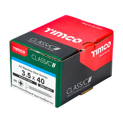 TIMco Classic Multi-Purpose Countersunk A2 Stainless Steel Woodcrews - 3.5 x 40 - 200 Pieces