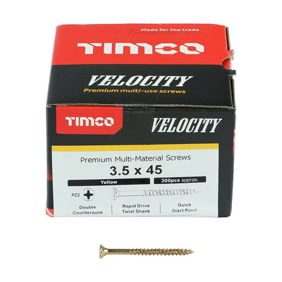 TIMco Velocity Premium Multi-Use Countersunk Gold Woodscrews - 3.5 x 45 - 200 Pieces