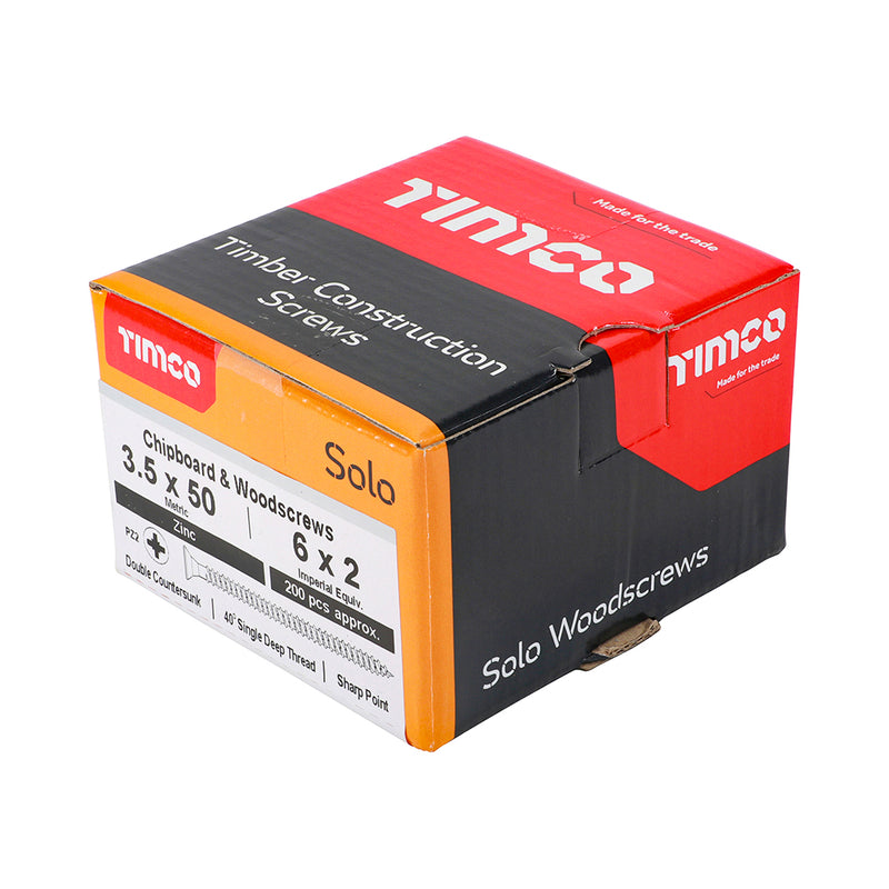 TIMco Solo Countersunk Silver Woodscrews - 3.5 x 50 - 200 Pieces