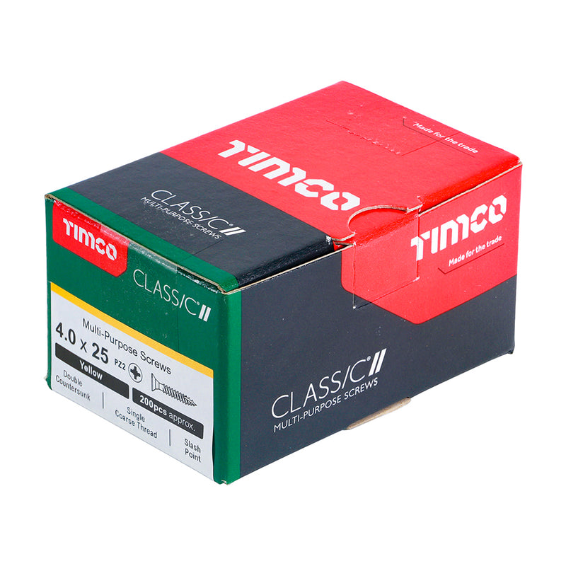 TIMco Classic Multi-Purpose Countersunk Gold Woodscrews - 4.0 x 25 - 200 Pieces