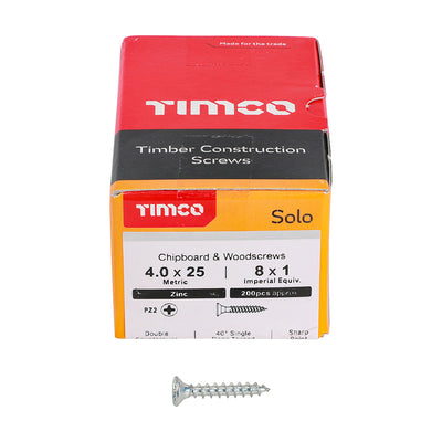 TIMco Solo Countersunk Silver Woodscrews - 4.0 x 25 - 200 Pieces