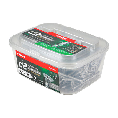 TIMco C2 Exterior Multi-Purpose Premium Countersunk Silver Woodscrews - 4.0 x 50 - 300 Pieces