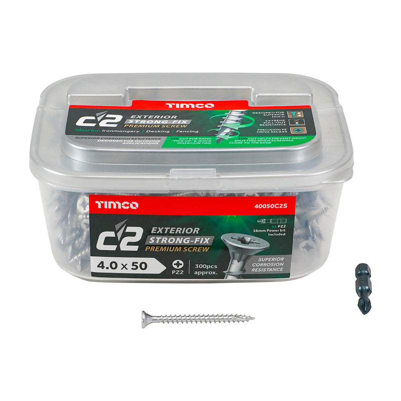 TIMco C2 Exterior Multi-Purpose Premium Countersunk Silver Woodscrews - 4.0 x 50 - 300 Pieces