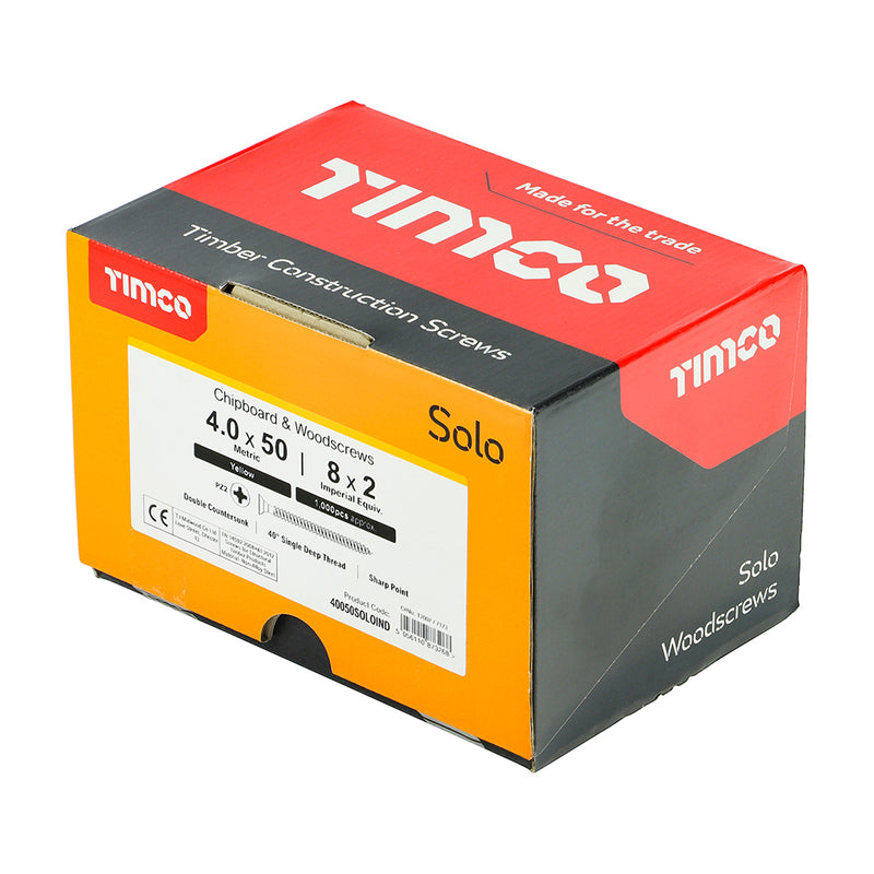 TIMco Solo Countersunk Gold Woodscrews - 4.0 x 50 - 1000 Pieces