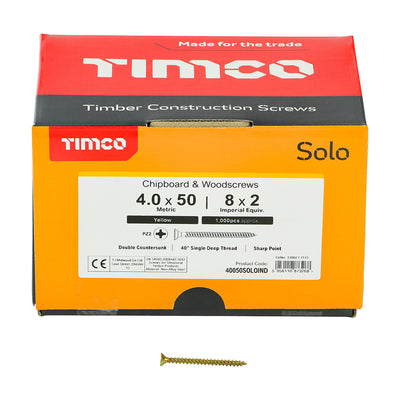 TIMco Solo Countersunk Gold Woodscrews - 4.0 x 50 - 1000 Pieces
