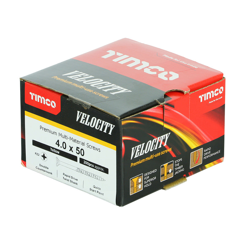 TIMco Velocity Premium Multi-Use Countersunk Gold Woodscrews - 4.0 x 50 - 200 Pieces